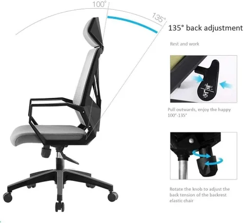 Vista 3 de 2020 Design All mesh Full Fabric Multifunctional Comfortable Ergonomic Office Chair(Black)