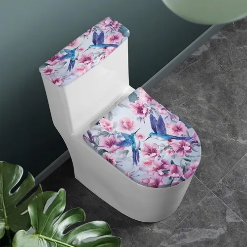 Vista 29 de Flashideas Juego de cubierta para tanque y tapa de inodoro con estampados de patas de perro coloridas - Elástico, se adapta a la mayoría de tanques