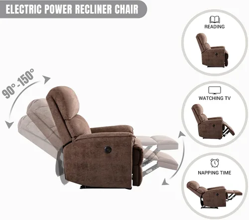 Vista 5 de EBELLO Silla reclinable eléctrica, sillón reclinable eléctrico, sofá reclinable individual de tela transpirable con puerto de carga USB para Marrón
