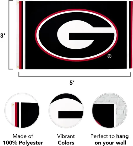 Vista 3 de Desert Cactus Bandera de la Universidad de Georgia Bulldogs UGA Dawgs Banners 100% poliéster para interiores y exteriores, banderas de 3 x 5 pies