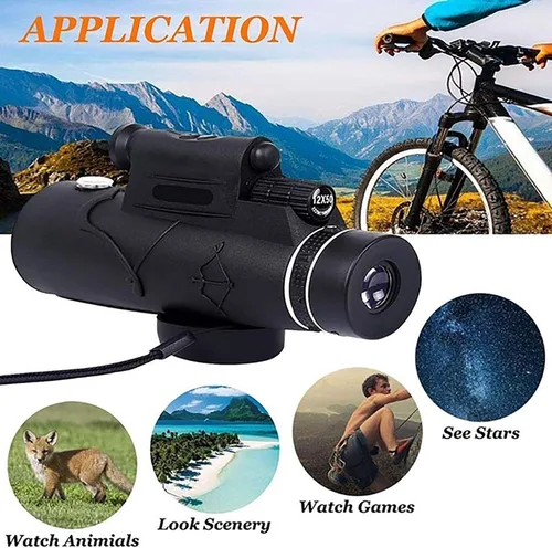 Vista 5 de 12X50 HD Monocular Telescope for Adults - New Generation Portable Monocular with Tripod & Smartphone Adapter for Bird Watching and Outdoor Hunting