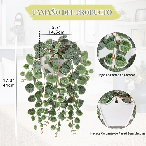 Vista 2 de Briful Plantas colgantes de imitación para interiores de 17 pulgadas, cadena artificial de corazón con semicírculo para montaje en pared, plantas