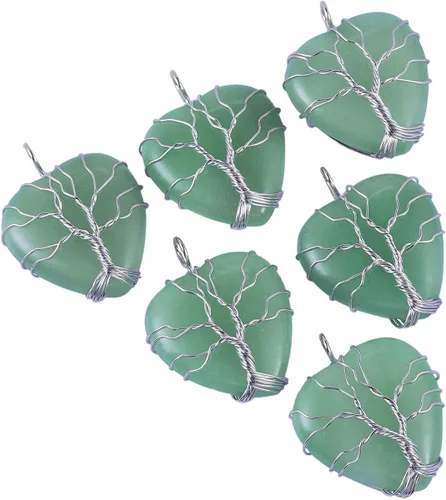 Vista 3 de TUMBEELLUWA Collar con colgante de corazón curativo de cristal natural del árbol de la vida con cuerda de cera Reiki, elegante joyería