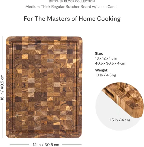 Vista 2 de Teakhaus Tabla de tallar en bloque de carnicero - Tabla de cortar mediana gruesa con ranura para jugos - Ideas de regalos navideños para hombres