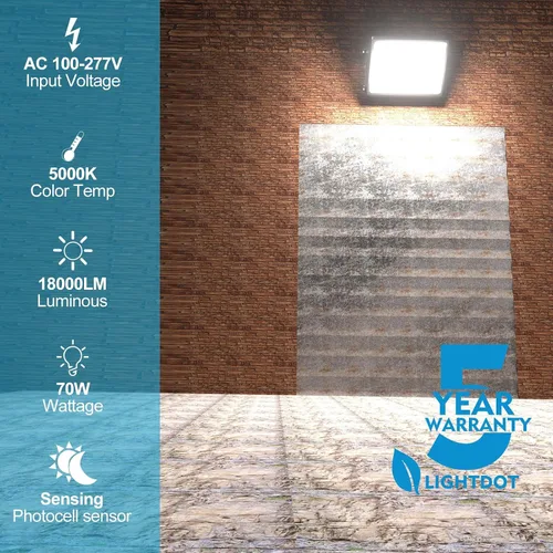 Vista 2 de Lightdot Paquete de 6 luces LED de pared de 70 W, 100-277 V, fotocélula inteligente del atardecer al amanecer, 10500 lm (150 Lm/W) 5000 K IP65