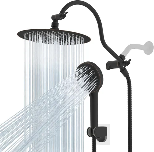 Vista 33 de Hibbent Cabezal de Ducha de Todo Metal Certificado CUPC, Cabezal de Ducha de Lluvia de Alta Presión de 8'', Combo de Cabezal de Ducha de Mano, Brazo