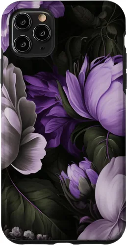 Vista 11 de Funda con estampado floral de flores de peonía púrpura y gris lavanda para iPhone 15