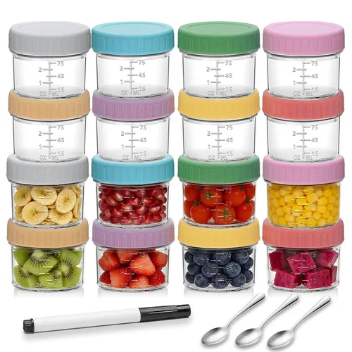 Vista 9 de Accguan - Paquete de 6 recipientes de vidrio para almacenamiento de alimentos para bebés, tarros de comida para bebés de 4 onzas