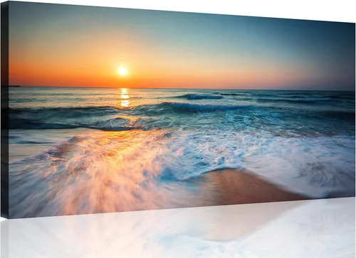 Vista 35 de TutuBeer 3 paneles de fotos de playa, arte de pared, diseño de mar azul, playa blanca al amanecer, imágenes impresas en lienzo, imágenes del océano