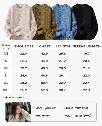 Vista 6 de Aelfric Eden Men Oversized Knit Sweater Cable Vintage Chunky Unisex Sweater Loose Crewneck Knitted Pullover