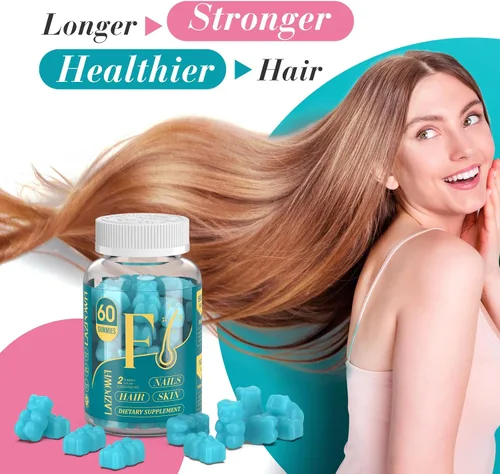 Vista 6 de Gomitas de biotina, vitaminas para la piel y las uñas para hombres y mujeres, vitamina B7 vegana, apoya el crecimiento del cabello y uñas más