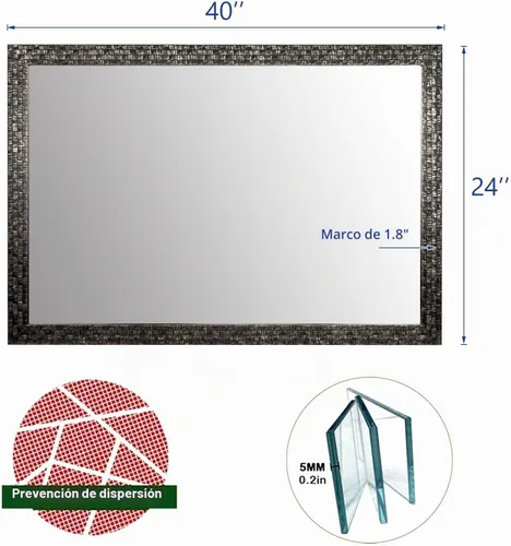 Vista 2 de Espejo de pared de baño, espejos de baño para pared, rectangular, moderno, espejo de pared para baño, colgante vertical u horizontal, para sala