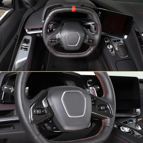 Vista 7 de Funda de marco de botón para volante compatible con Chevrolet Corvette C8 2020-2023, marco de protección de panel de volante de automóvil