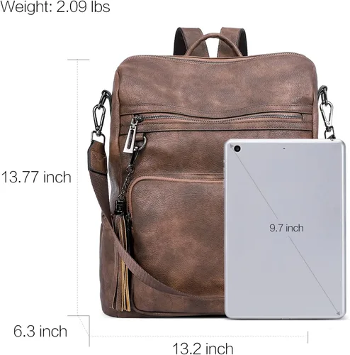 Vista 3 de CLUCI Mochila Bolso para Mujeres Mochila de Viaje de Cuero Grande Mochila para Mujeres Diseñador de Moda Bolsas de Hombro para Dama con Borla