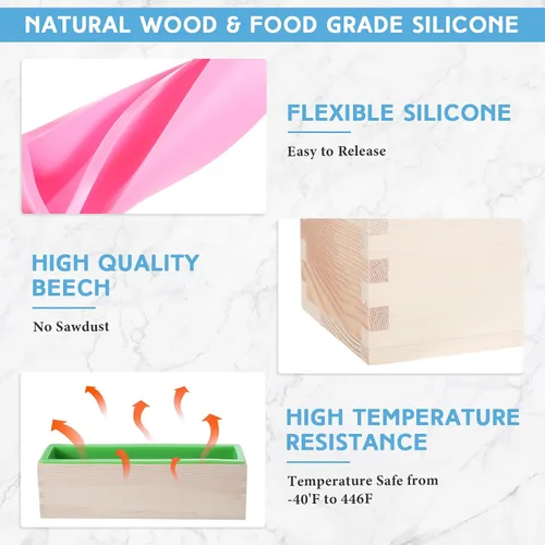 Vista 3 de Ziliny 3 moldes para pan de jabón de 42 onzas, moldes rectangulares flexibles de silicona para jabón, bandejas de madera, suministros para Verde