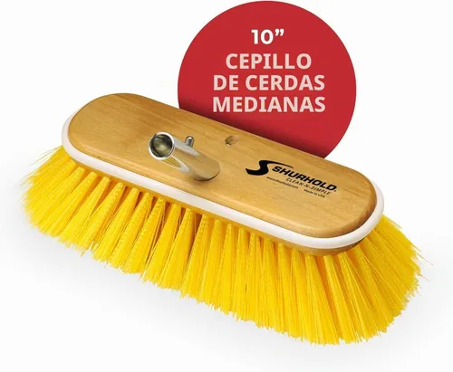 Vista 2 de Shurhold Classic Deck Brush – Boat Cleaning Brush with Wood Block, Rubber Bumper & Durable Bristle Design