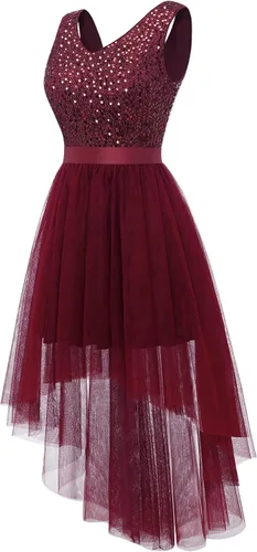 Vista 2 de Dressystar Vestido de lentejuelas brillantes con purpurina para mujer, vestido de cóctel de graduación, boda, vestido de fiesta formal de tul