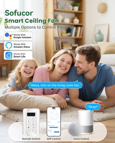 Vista 3 de Sofucor - Ventiladores de techo de 52 pulgadas con luces, ventilador de techo inteligente para interior/exterior con control remoto, funciona