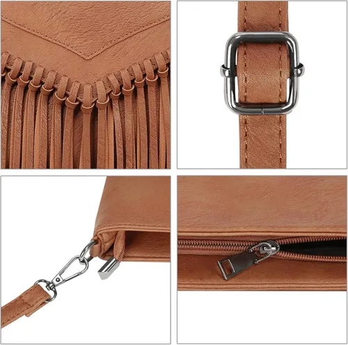 Vista 6 de HDE - Bolso de piel sintética para mujer, diseño de flecos