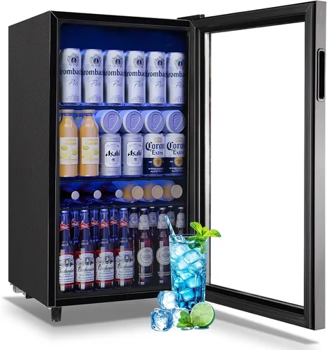 Vista 9 de Refrigerador de bebidas de 1.3 pies cúbicos, mini refrigerador para refrescos, cerveza o latas, enfriador de bebidas personal, 7 modos, estantes