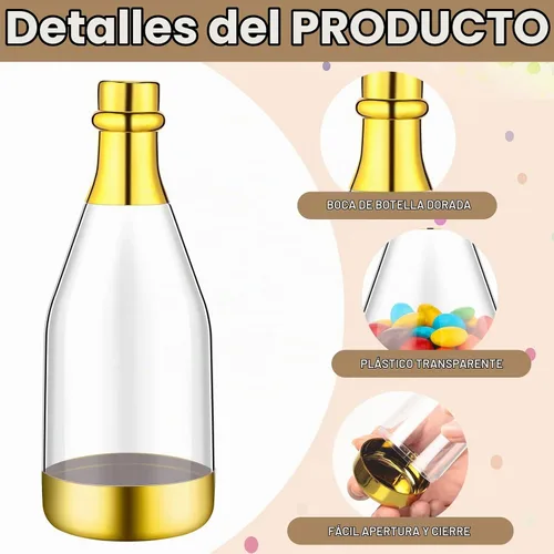 Vista 3 de Gerrii - 50 botellas de plástico para champán, contenedor metálico para Recuerdos de boda dorados, etiquetas de regalo y cuerdas con cuerda