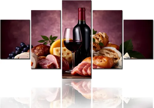Vista 26 de TUMOVO - 5 cuadros de vino tinto con impresión de alta definición sobre lienzo.