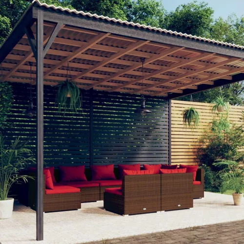 Vista 48 de Sofá de 3 plazas con cojines de ratán de poliéster marrón, juego de muebles de patio al aire libre con 3 sofás centrales para patio trasero, jardín