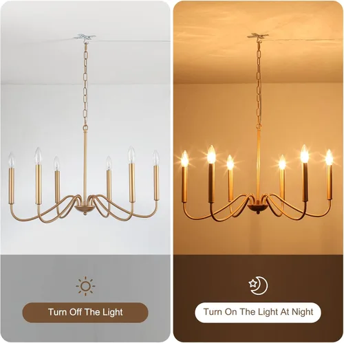 Vista 4 de Candelabro de 6 luces enchufables, lámpara colgante con cable de enchufe de 15.1 pies e interruptor, candelabros dorados enchufables para comedor