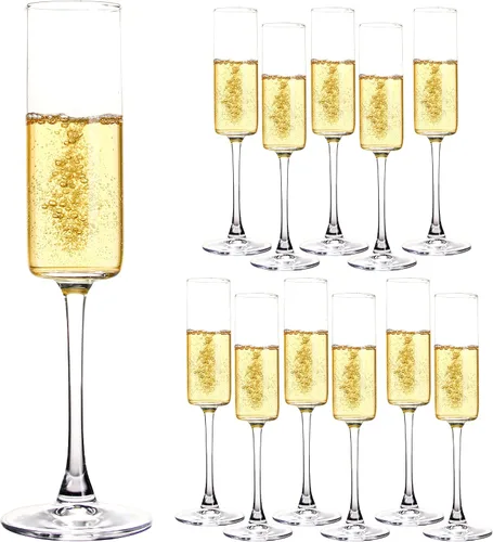 Vista 8 de Juego de 12 copas de champán de cristal, copas de champán clásicas de 7.5 onzas, copas de vino espumosas, elegantes flautas para degustación
