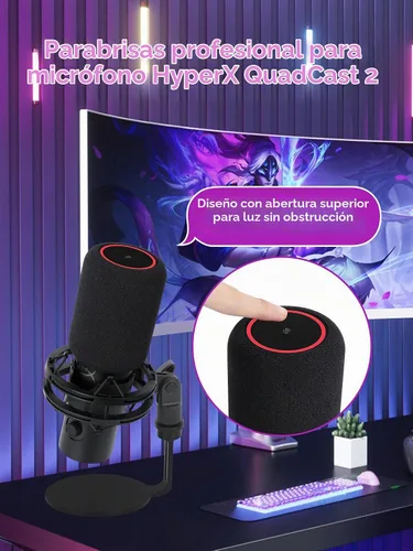 Vista 2 de Parabrisas de micrófono para HyperX QuadCast2 – Fundas de micrófono de espuma que mejoran la calidad de grabación, filtro profesional Hyperx