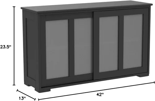 Vista 2 de Aparador de buffet compacto de 42 pulgadas con puertas correderas de vidrio y estante ajustable para comedor, sala de estar