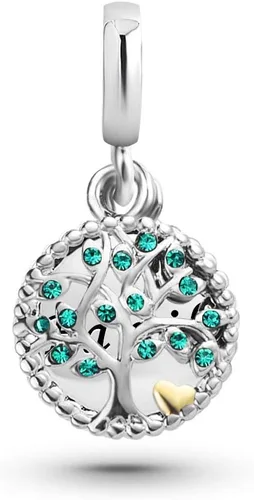 Vista 4 de Luluadorn Colgante de árbol de la vida para pulseras, turquesa y circonita cúbica dorada con corazón plateado para mujeres, familia, hija, mamá