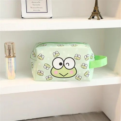 Vista 3 de Bolsa de maquillaje Kawaii, bolsa de cosméticos de viaje de piel sintética de dibujos animados, pequeña bolsa de maquillaje para niñas, bonita bolsa