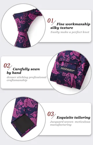 Vista 235 de HISDERN Corbatas para hombre, corbata de cachemira y bolsillo cuadrado tejido clásico floral para hombre, corbata de fiesta de boda