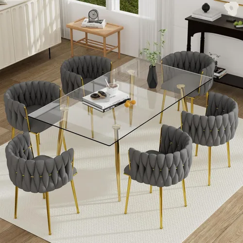 Vista 31 de Juego de mesa de comedor de cristal plateado para 2, juego de mesa cuadrada de lujo moderno de 36 pulgadas, juego de mesa de cocina minimalista de 3
