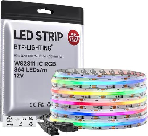 Vista 11 de BTF-LIGHTING FCOB WS2811 IC RGB Tira de LED COB 864LED/m Flexible Alta Densidad Luz Uniforme de Perseguida de Color DC12V 5 m 24IC/m 12mm de Ancho