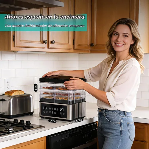 Vista 5 de Deshidratador de alimentos, deshidratador de un solo toque con control automático de temperatura, 5 bandejas sin BPA de 11.4 pulgadas para cecina