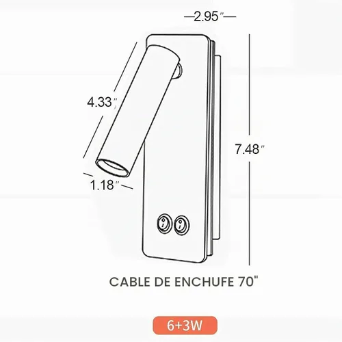 Vista 6 de Lámpara de Pared LED, Luz de Lectura de Cabecera, Enchufable, 3W, Aplique de Pared de Cabecero, Lámpara de Pared Ajustable con Interruptor