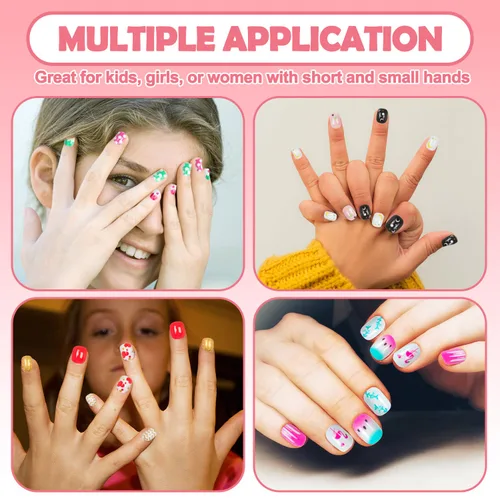 Vista 4 de 240 piezas de uñas postizas para niñas, uñas artificiales para niñas, uñas postizas de presión para niñas, uñas de acrílico de cubierta completa