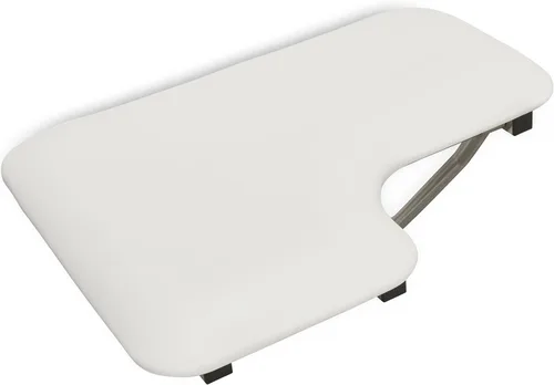 Vista 2 de Seachrome Asiento de ducha Lift-Assist, en forma de L, mano derecha, ADA, montaje en pared, acolchado blanco naugahído