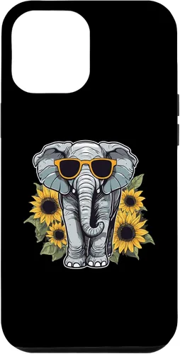 Vista 26 de Elephant with Sunglasses and Sunflowers Case for iPhone 16