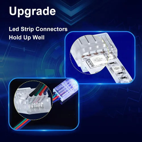 Vista 8 de 20 conectores de tira LED – Conectores de luz LED, conectores LED de 4 pines de 0.394 in para tiras de luces, conectores de tira de luz LED