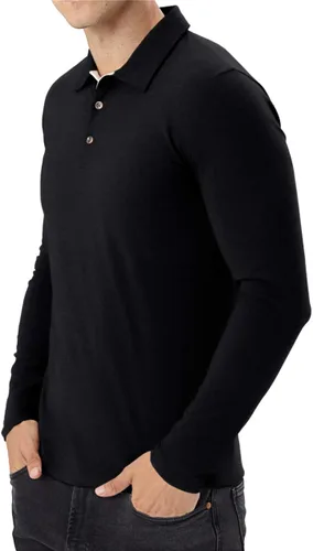 Vista 5 de Aiyino Camisas polo de manga cortalarga para hombre, estilo casual, ajustadas, básicas, de algodón