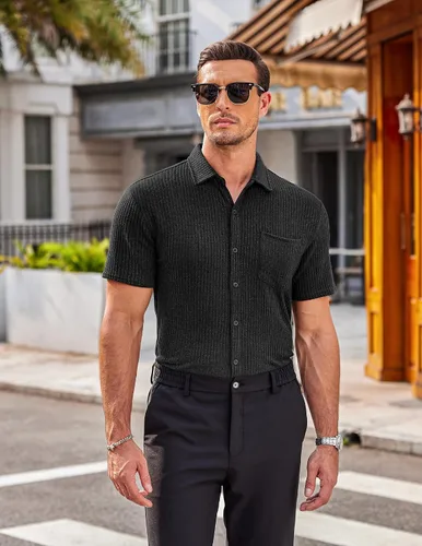 Vista 3 de COOFANDY Camisas de estilo informal con diseños florales y botones para hombre