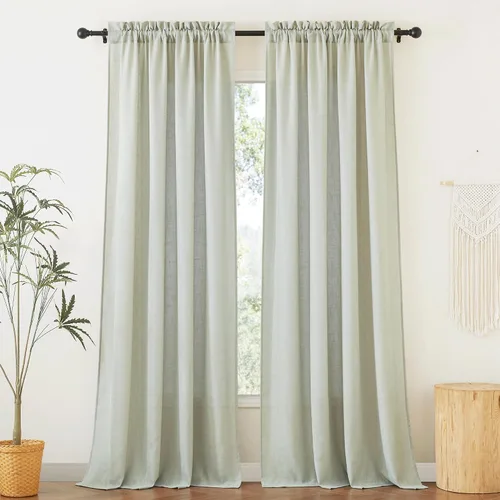 Vista 8 de RYB HOME - Cortinas de lino texturizado semitranslúcidas, privacidad media, filtro de luz, decoración de ventana para dormitorio/baño/sala de estar