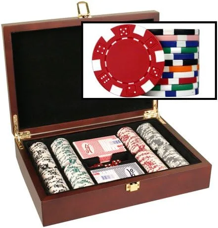Vista 3 de DA VINCI Juego de fichas de póquer de madera de caoba con dados a rayas de 0.41 oz (juego de 100 fichas)