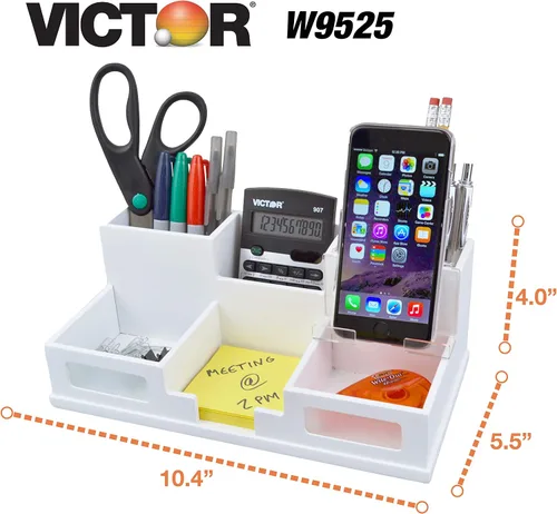 Vista 3 de Organizador de escritorio Victor con soporte para teléfono inteligente, Blanco