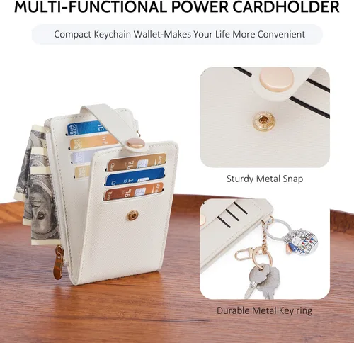 Vista 3 de POIUGOYA Billetera delgada para mujer, con bloqueo RFID, plegable, tarjetero con cremallera y bolsillo para monedas, ventana para identificación