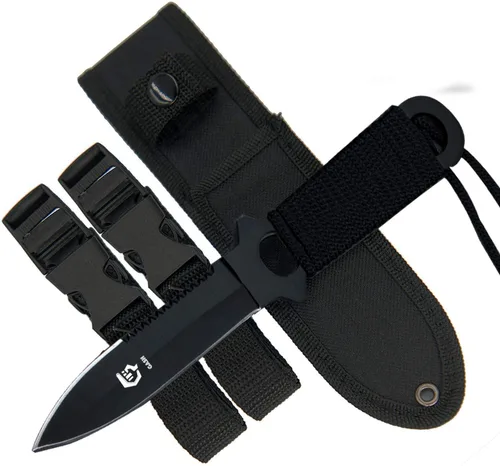 Vista 8 de Cuchillo de buceo con correas para las piernas y funda, extremadamente afilado - Equipo de buceo liviano para pesca con arpón, esnórquel, caza