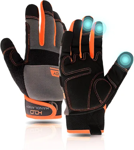 Vista 16 de AIGEVTURE Guantes de trabajo de seguridad para hombres y mujeres, guantes de mecánico ligeros para pantalla táctil, guantes de trabajo de jardinería